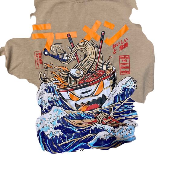 Rumwe The Great Ramen Graphic Short Sleeve T-shirt size Small Tan/Brown - Picture 3 of 8